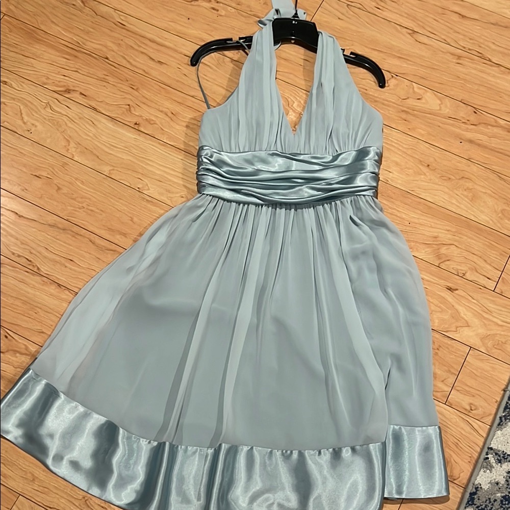 Elegant Halter Wedding Dress with scarf in Light Blue